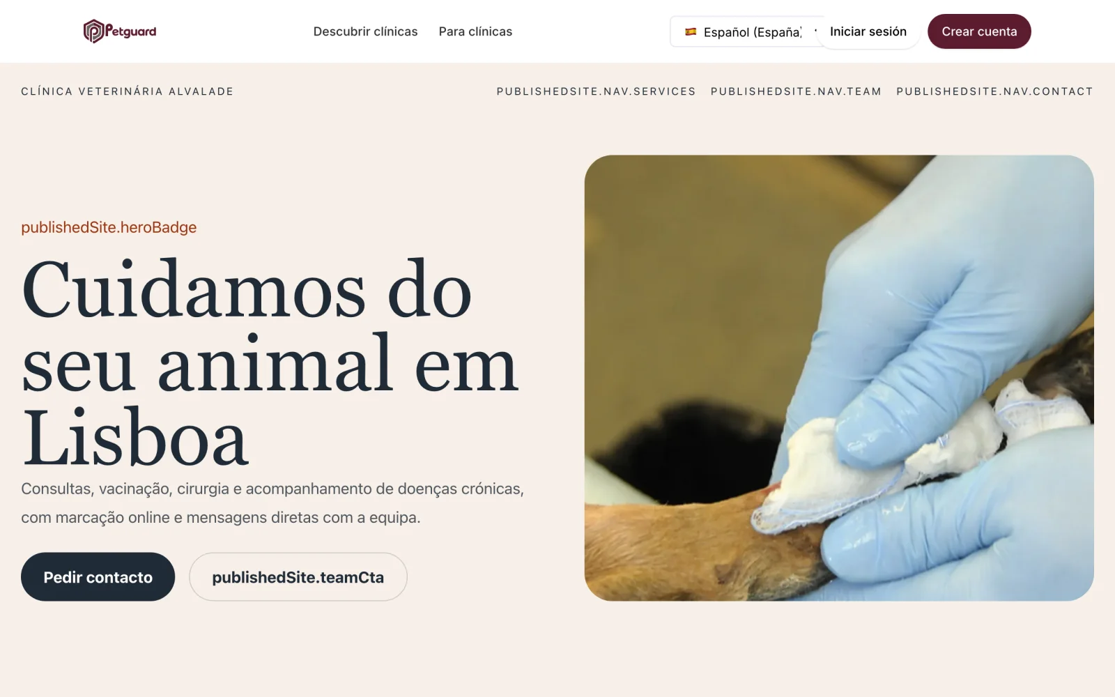 Página pública de una clínica