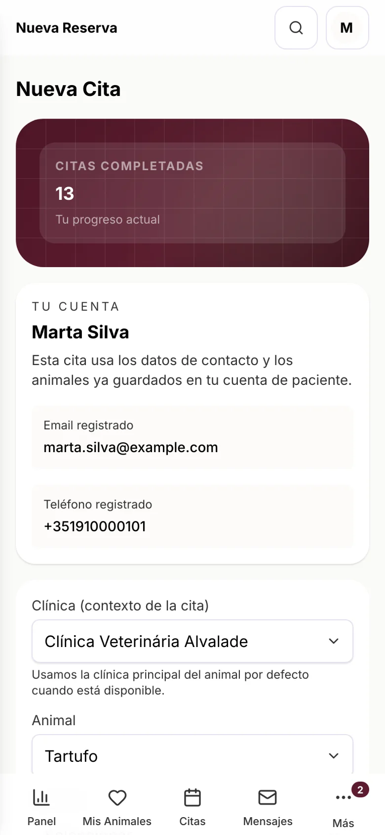 Área del tutor en el móvil: próxima cita, animales y vacunas