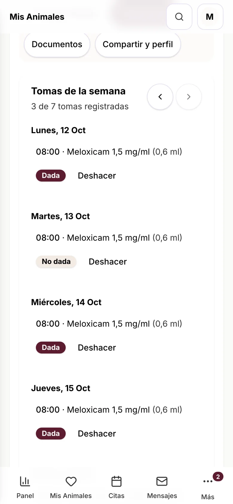 Receta digital enviada al tutor