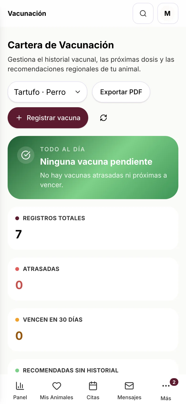 Área del tutor en el móvil: próxima cita, animales y vacunas