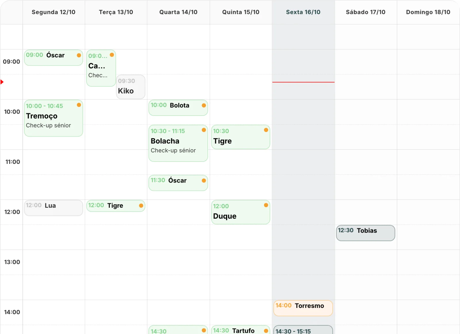 Pré-visualização da agenda semanal do PetGuard