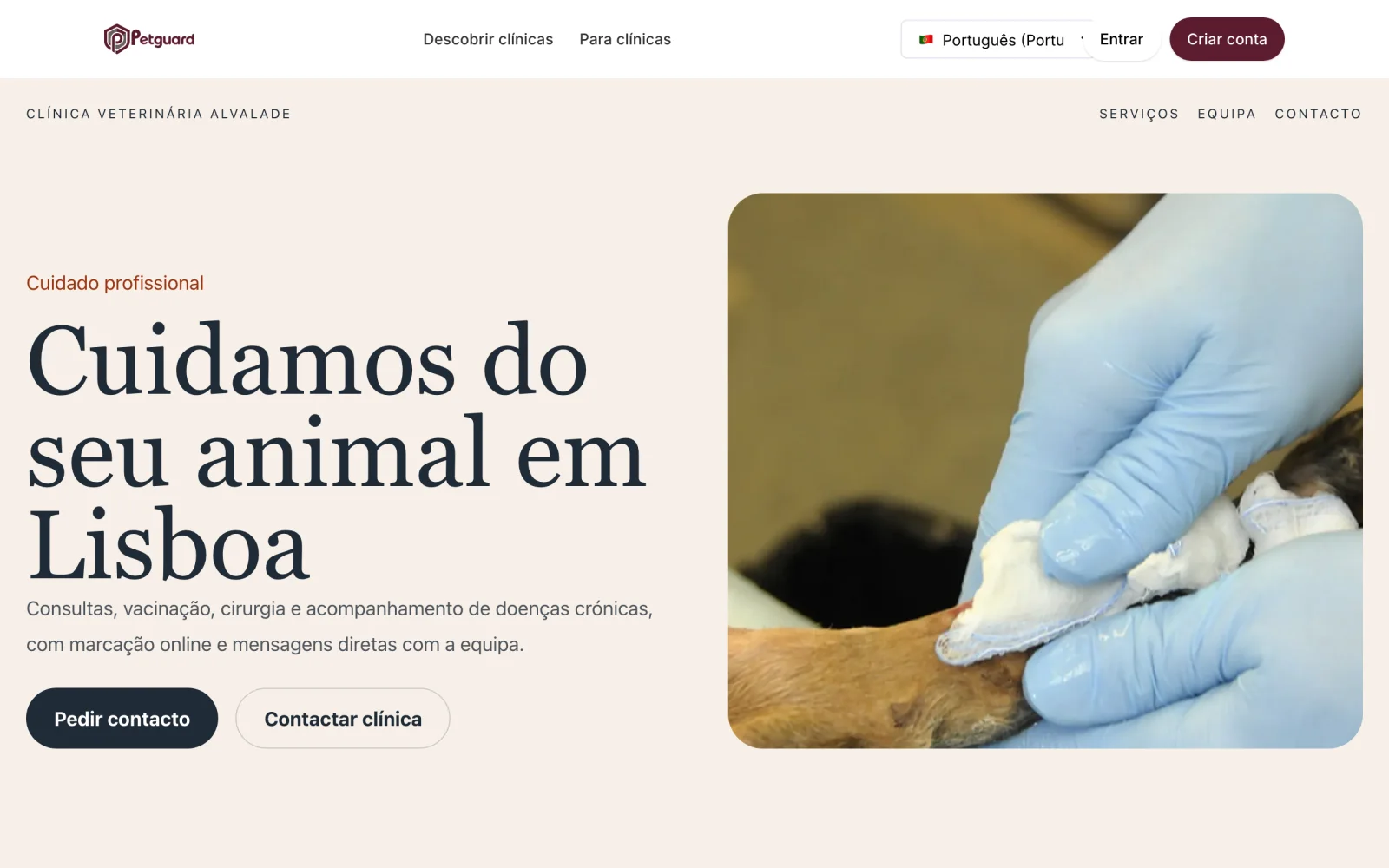 Página pública de uma clínica